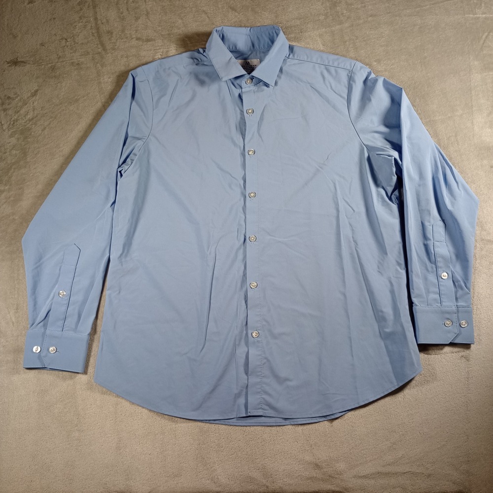 Mizzen+Main Dress Shirt Mens Large Blue Performance Standard Fit Stretch Office